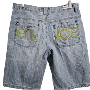 Enyce Denim Shorts Mens 40 Blue Light Wash Baggy Embroidered Logo Streetwear Y2K